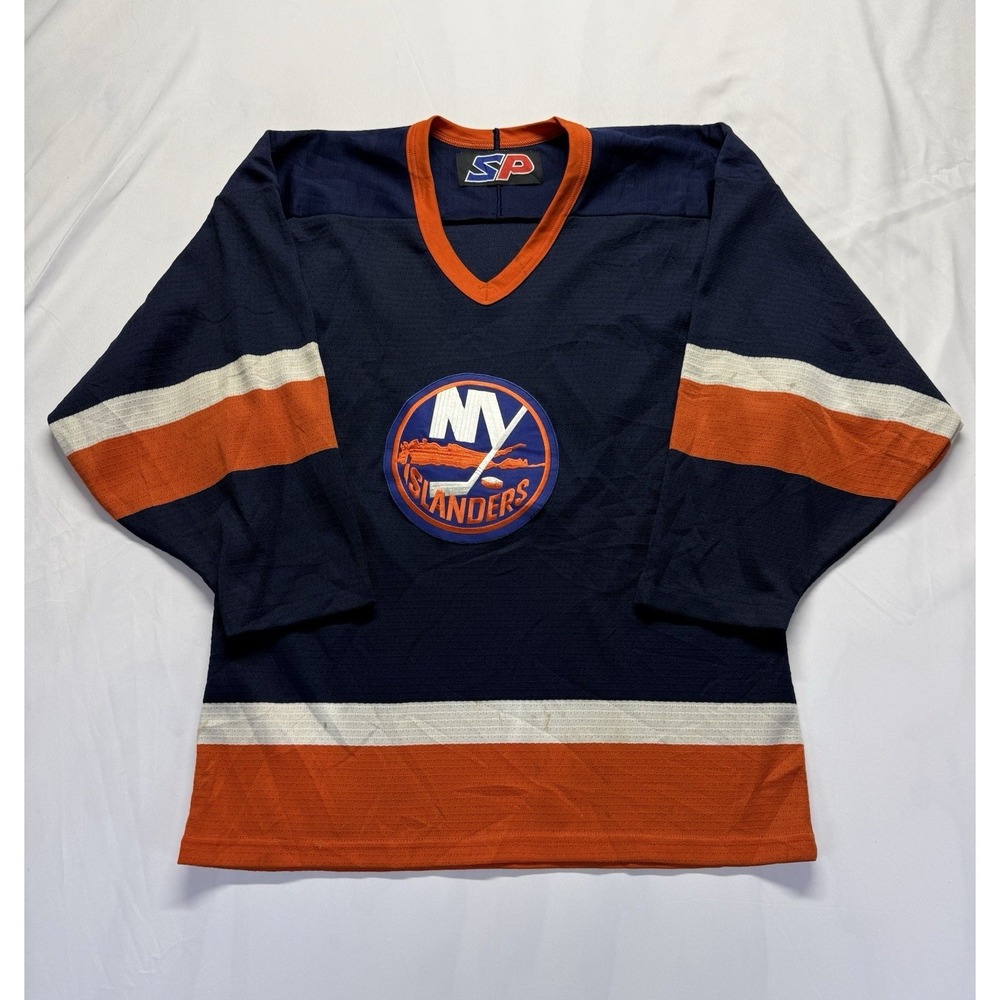 Vintage New York Islanders NHL Hockey Jersey Mens L Blue Orange Sewn SP